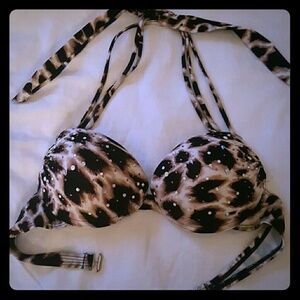 Leopard Print Sparkling push up bikini top